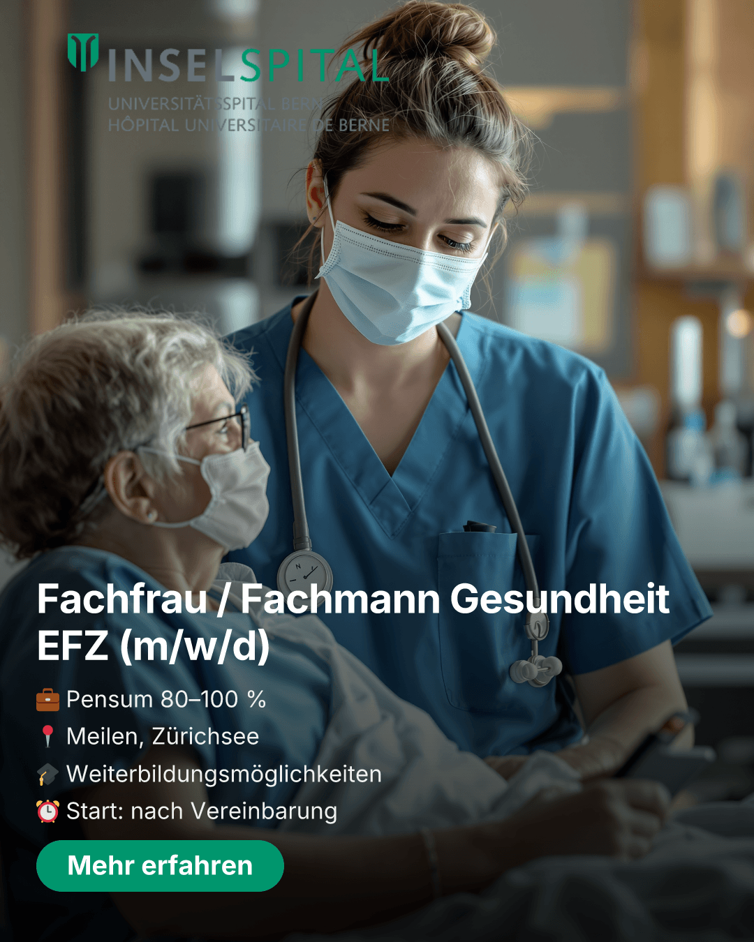 Insel-Spital Recruiting-Ad im Portrait-Format für Meta-Feed
